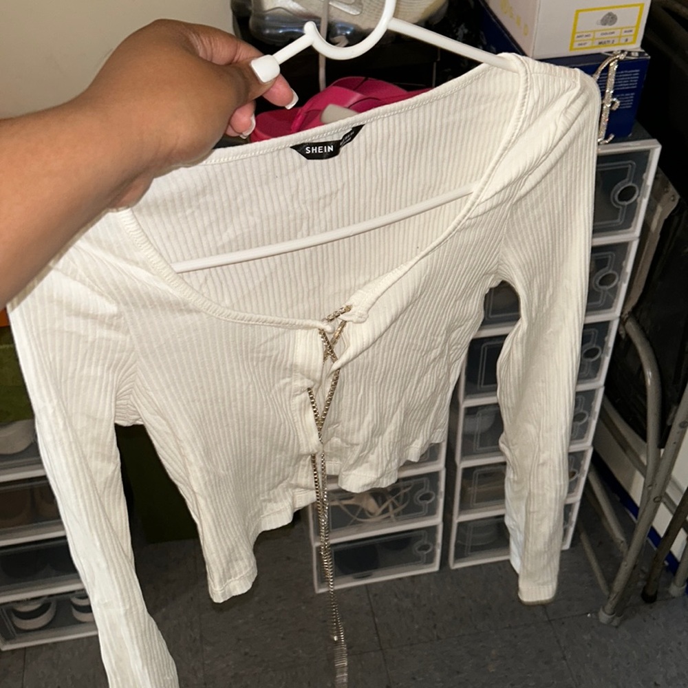 White Long Sleeve Top W string Closing (Cropped)